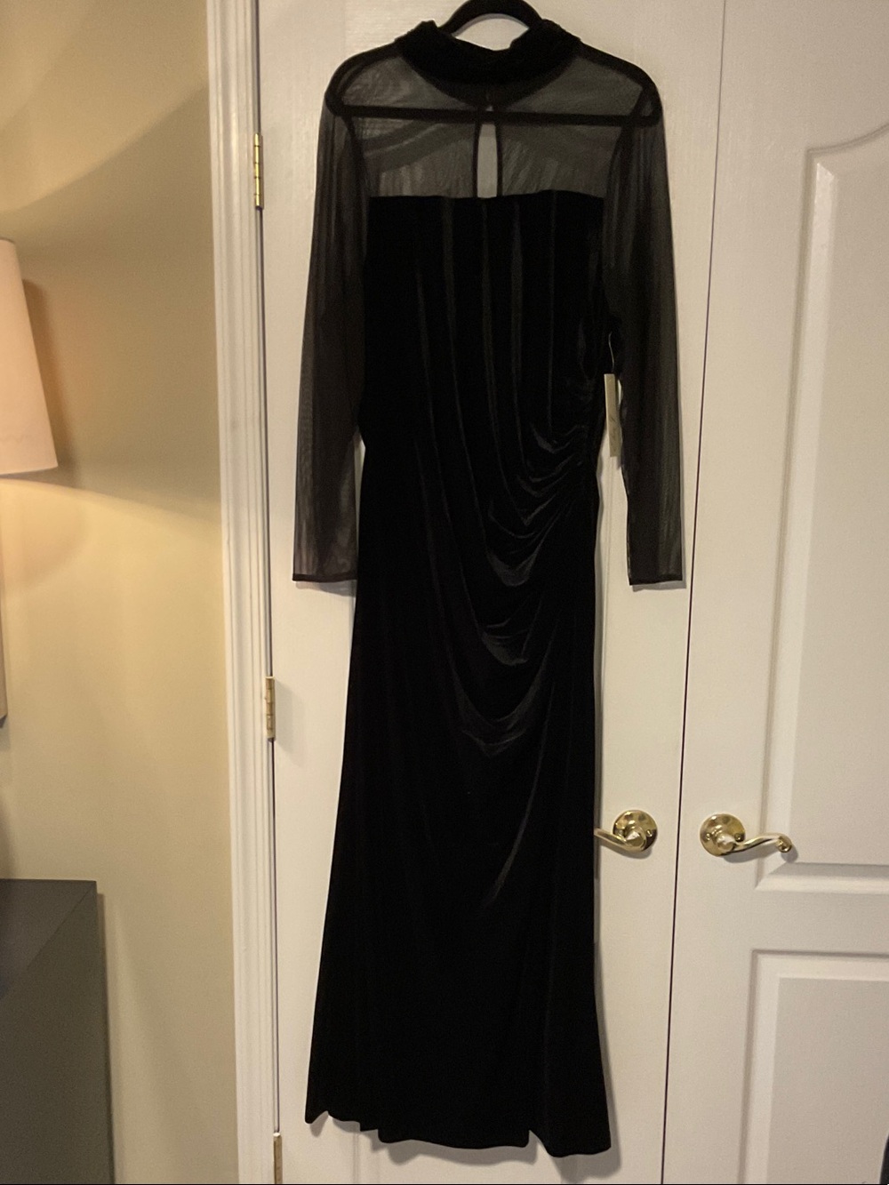 Eliza J Black Velvet Long Sleeve Sheer Yoke Gown